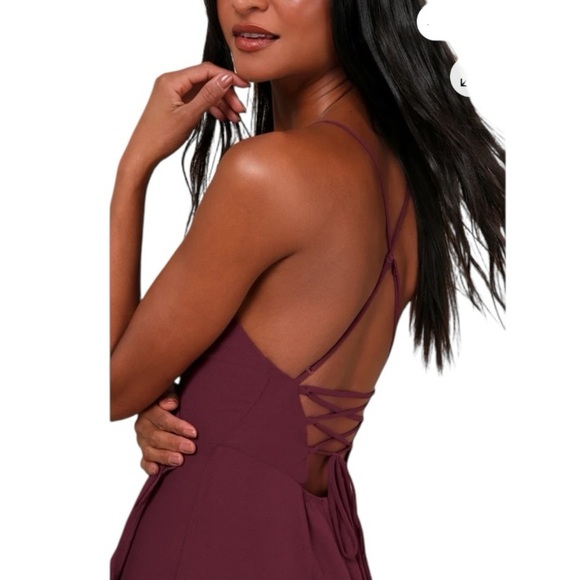 NEW Lulus In Love Forever Plum Lace-Up High-Low Maxi Dress #1581 - Picture 7 of 9